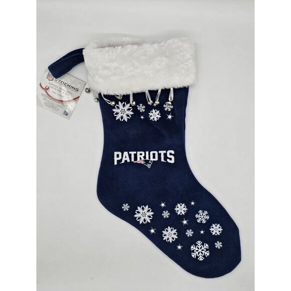 New England Patriots Christmas Holiday Snowflake Stocking Jingle Bells NFL 19" - Picture 8 of 8